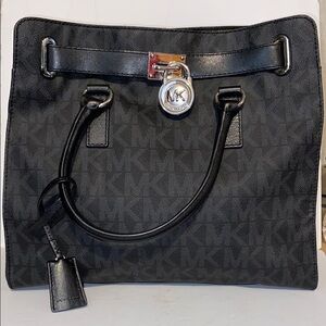 Michael Kors Black Hamilton Medium Logo Satchel